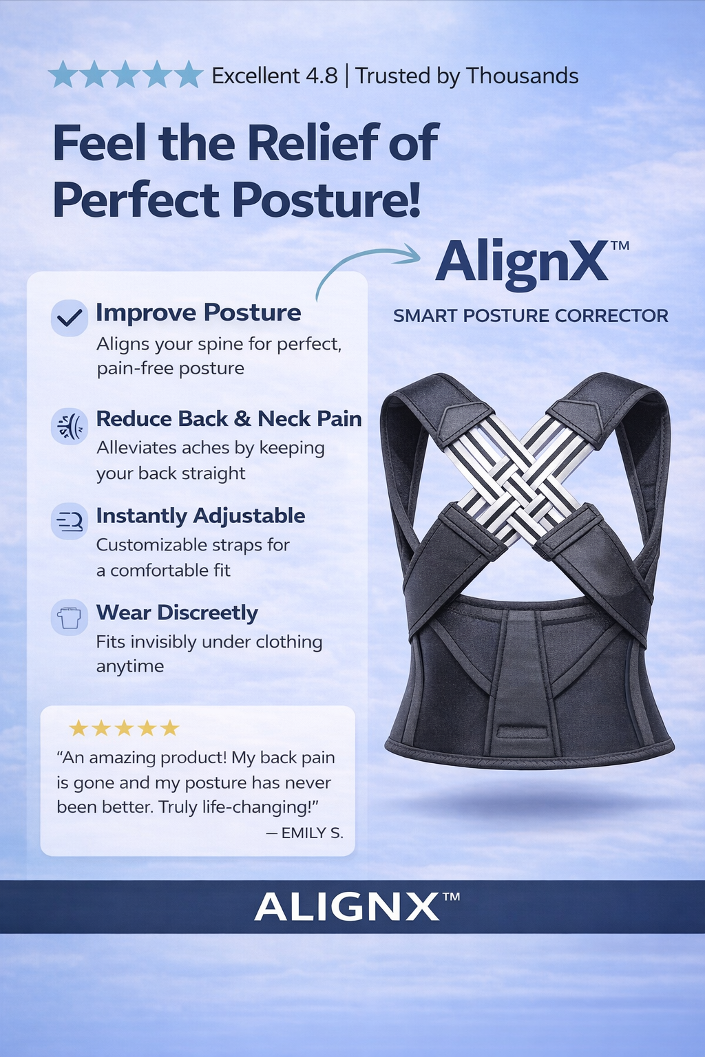 AlignX™ Smart Posture Corrector – Ergonomic Back Support for Pain-Free Living