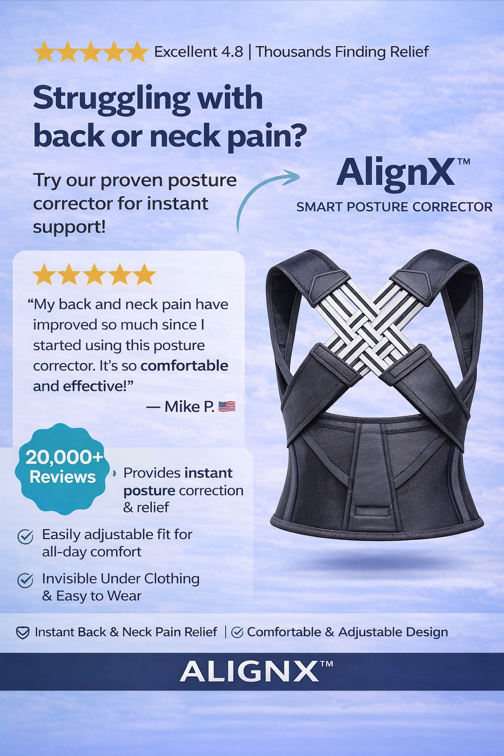 AlignX™ Smart Posture Corrector – Ergonomic Back Support for Pain-Free Living